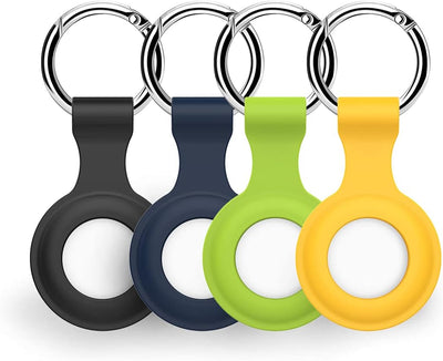 Airtag Holder Compatible with Apple Airtag Keychain, Easy Carry Airtag Cover with Key Ring, Silicone Cover Loop for Anti-Scratch for Bluetooth Tracker Protective Case Finder Accessory (4 Packs)